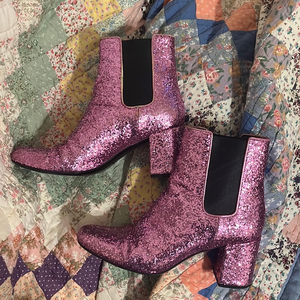 Saint Laurent Paris Sparkly Pink Boots